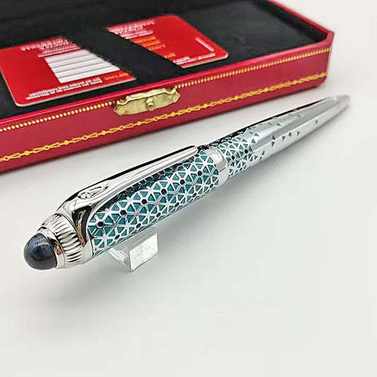 Luxury Cyan Triangle & Scale Pattern Ballpoint Pen