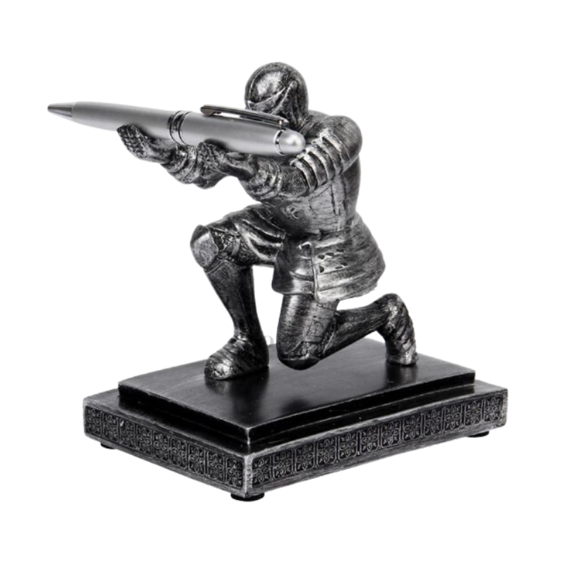 Pen Holder Kneeling Knight Pen Stand for Desk Office Accessories for Men Writer