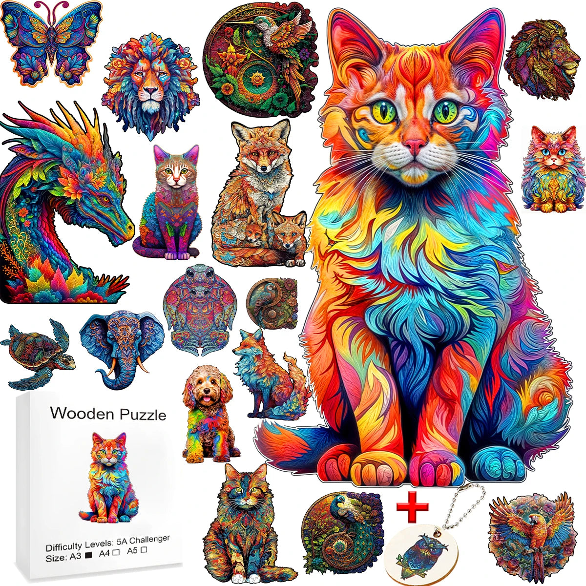 Vibrant Menagerie Wooden Puzzle Collection