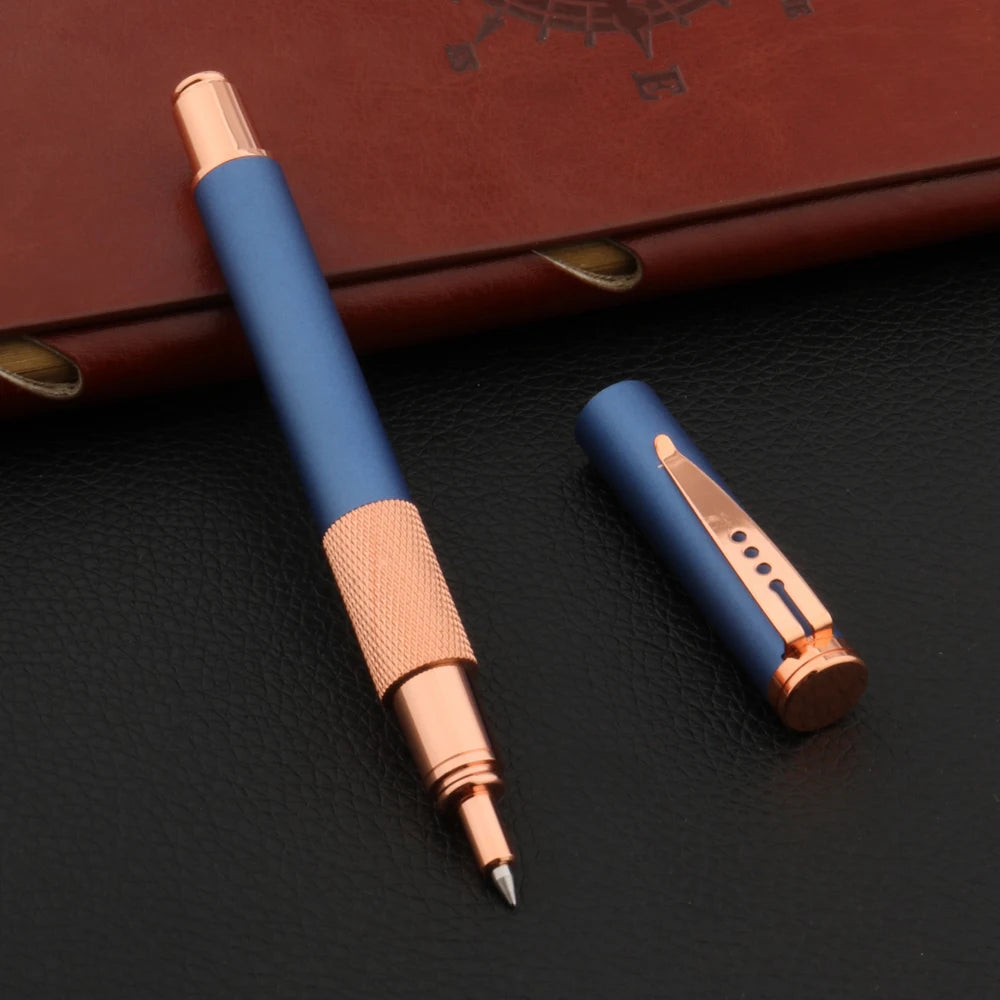 Frosted Blue Rollerball Pen with Rose Gold Accents