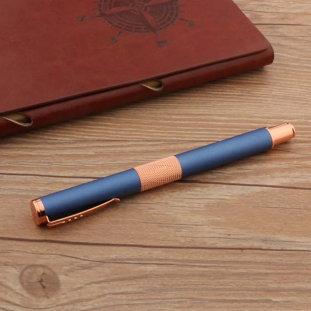 Frosted Blue Rollerball Pen with Rose Gold Accents