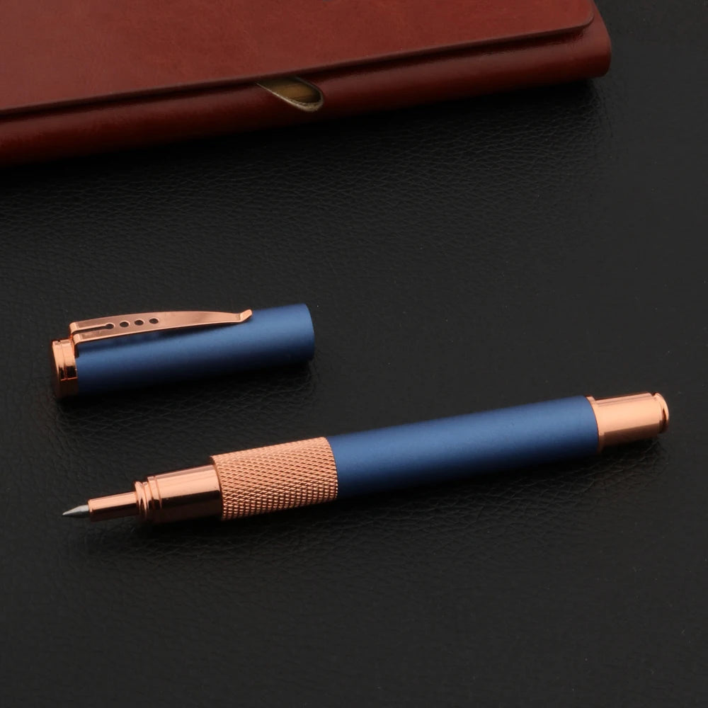 Frosted Blue Rollerball Pen with Rose Gold Accents