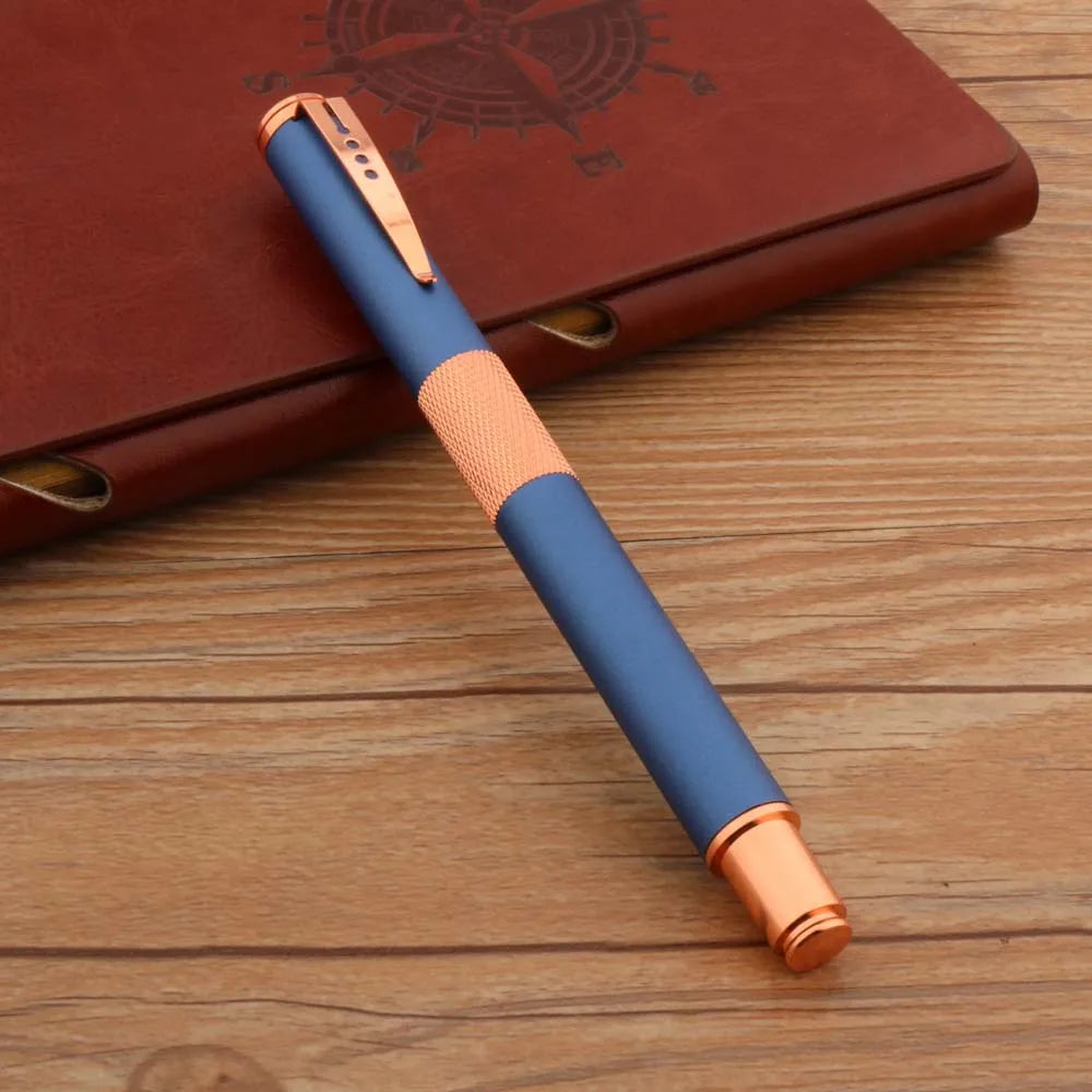 Frosted Blue Rollerball Pen with Rose Gold Accents