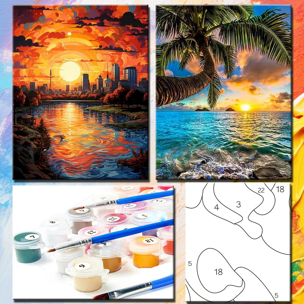 Sunset Landscape Paint-by-Numbers Kit