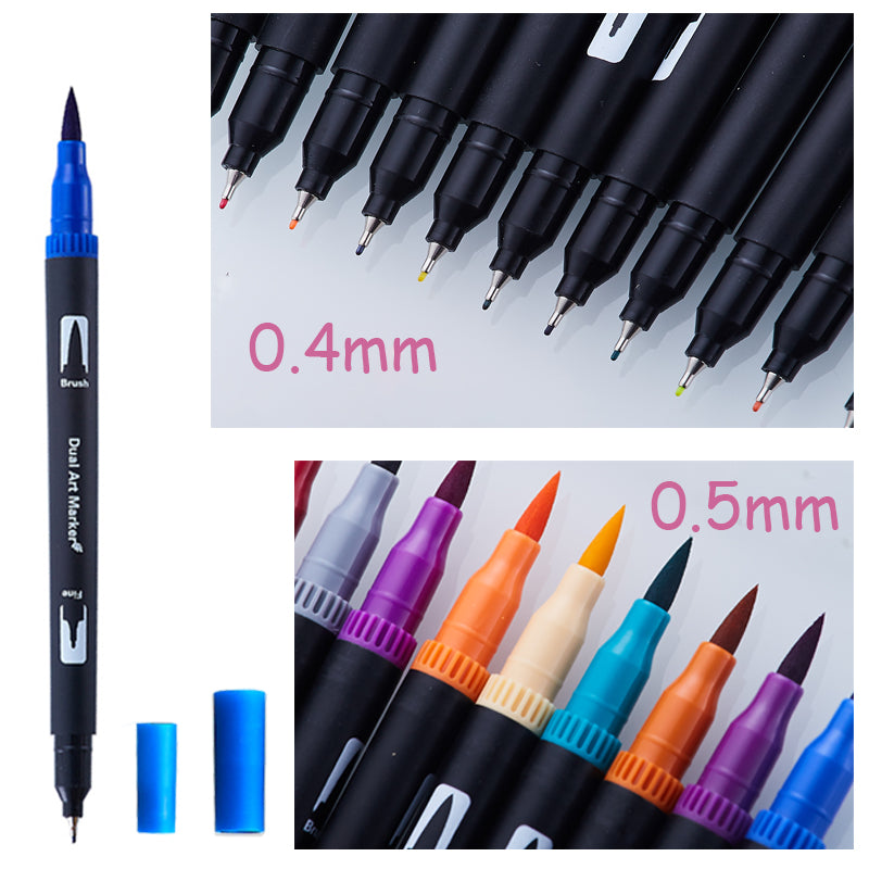 Dual Tips 100 Colors Fine Brush Marker Based Ink Watercolor