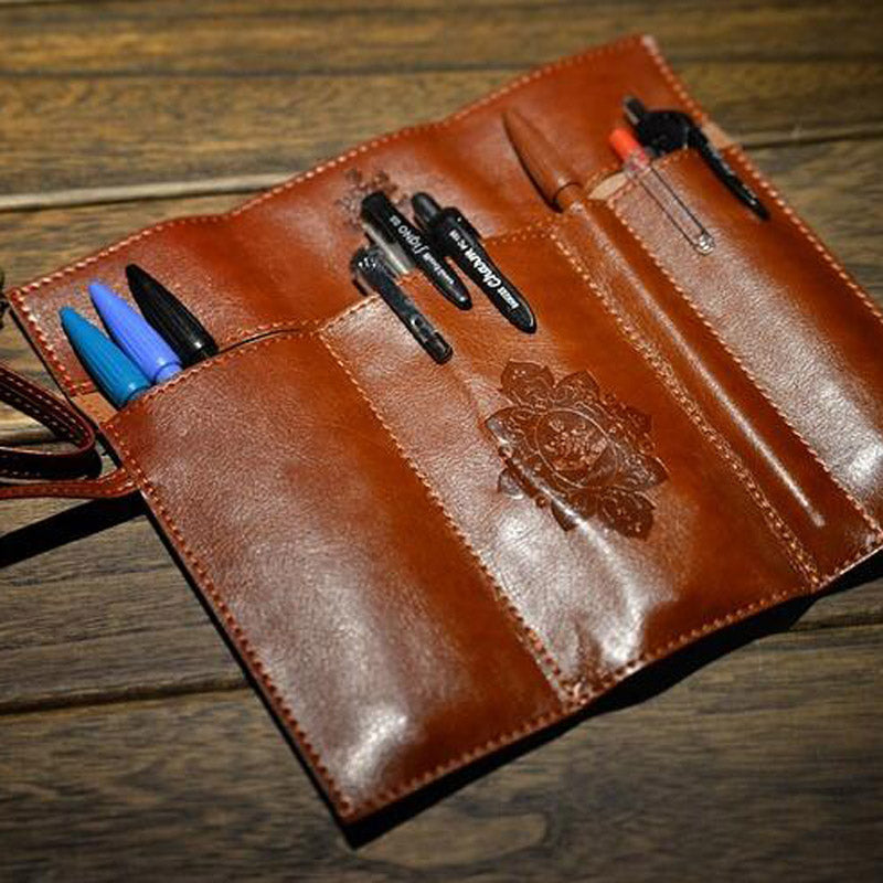 Leather Fountain Pen Case for 5 Pens